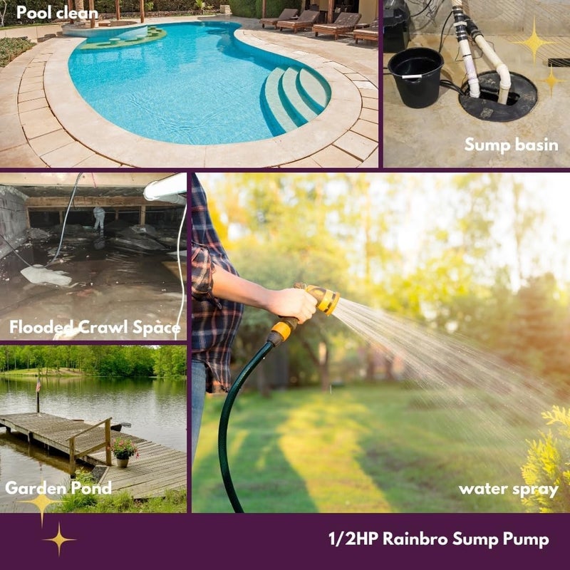 RainBro 1/2 HP Thermoplastic Submersible Sump Pump With Vertical Float Switch, Utility Pump, Model# PSU051V - Image 4
